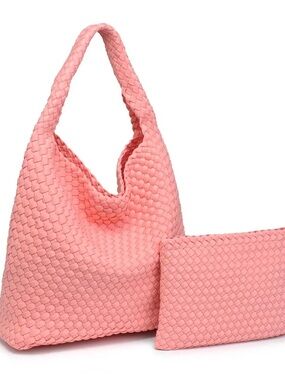 Sol and Selene Pink Woven Hobo Bag with Matching Pouch
